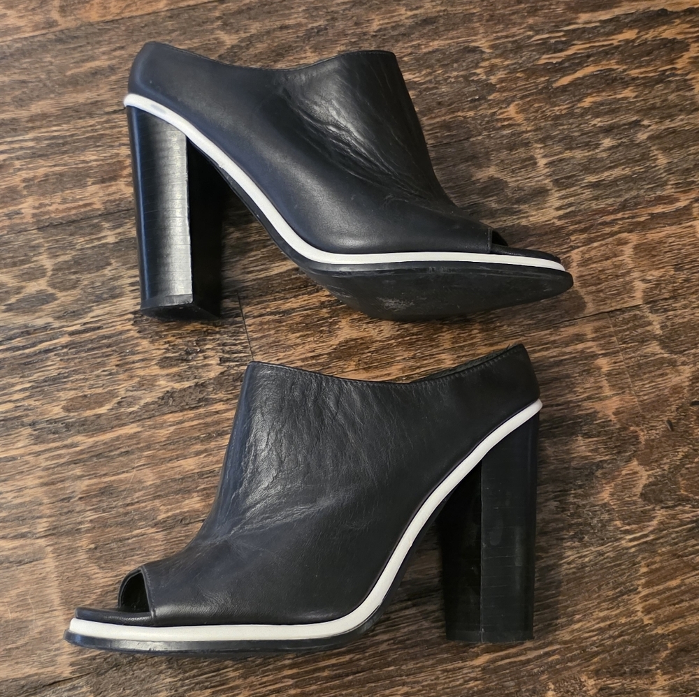 Black Peep-Toe Heeled Mules